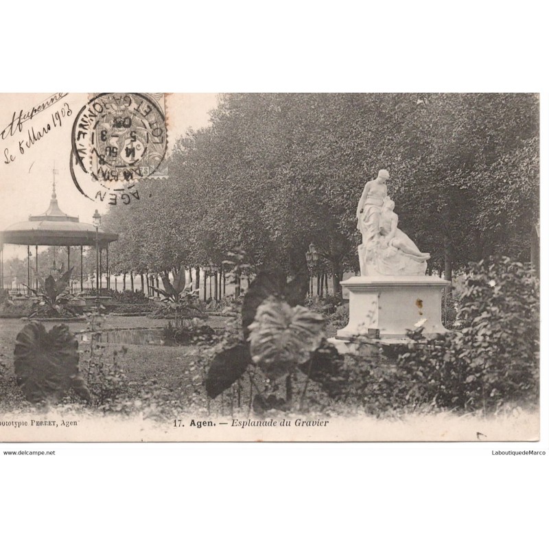47 - Agen - Esplanade du Gravier - Dos non Divisé