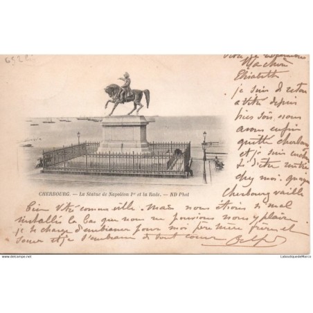 50 - Cherbourg - La Statue de Napoléon 1er et la Rade - Dos non Divisé
