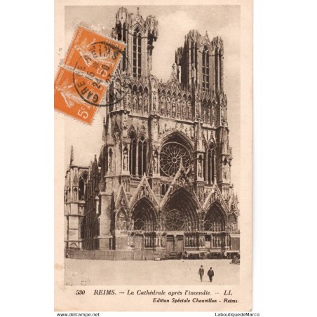 51 - Reims - La Cathédrale après l'incendie - Dos Divisé