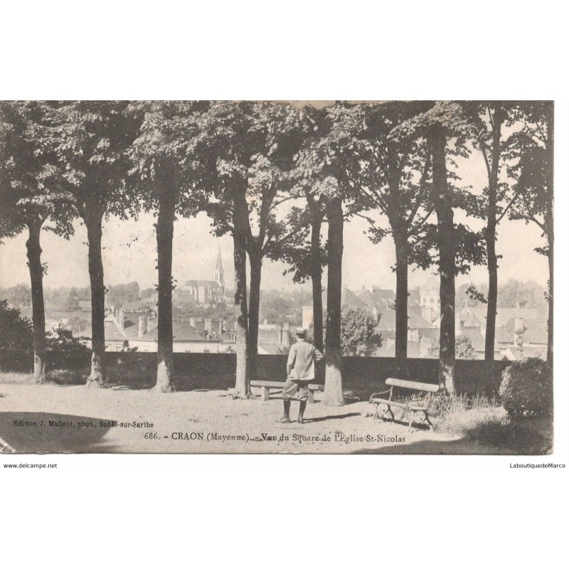 53 - Craon - Vue du Square de l'Eglise Saint-Nicolas - Dos Divisé