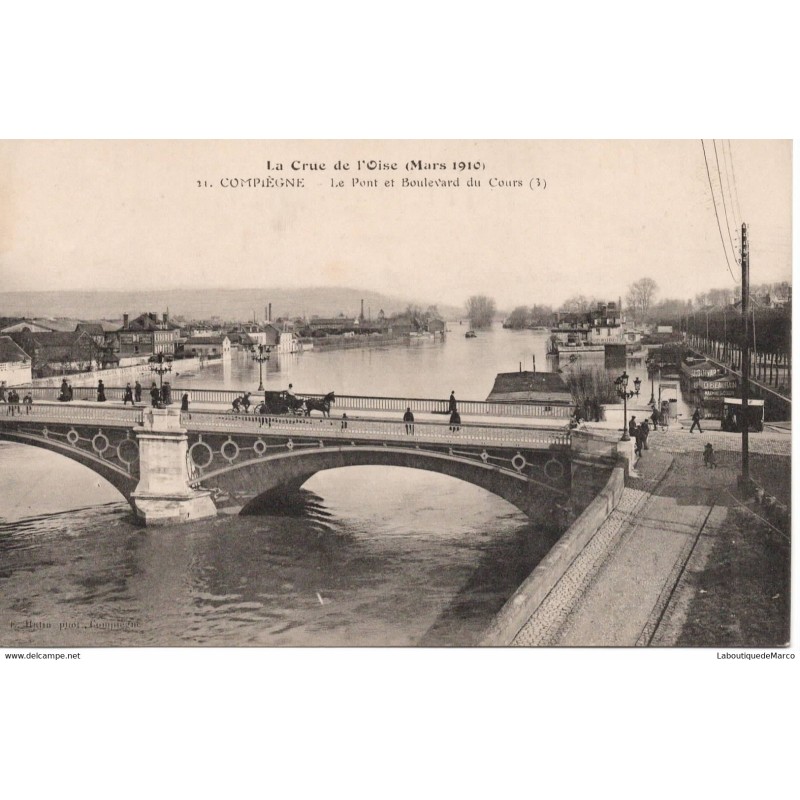 60 - Compiègne - Le Pont et Boulevard du Cours - Dos Divisé