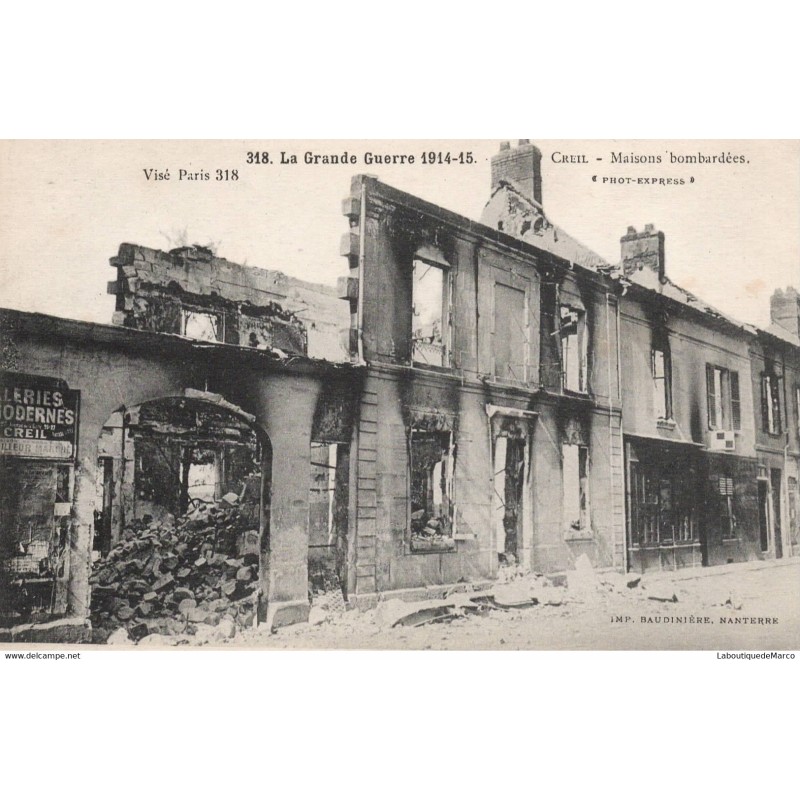 60 - Creil - Maisons bombardées - Dos Divisé