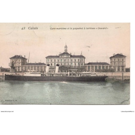 62 - Calais - Gare maritime et le paquebot à turbines - Dos Divisé - Vintage