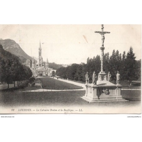65 - Lourdes - Le Calvaire Breton et la Basilique - Dos Divisé