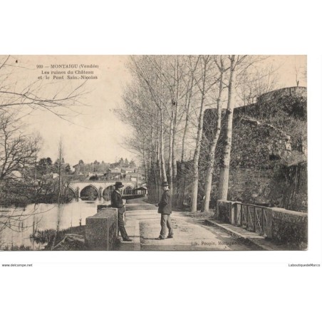85 - Montaigu - Les Ruines du Château et le Pont Saint-Nicolas - Dos Divisé