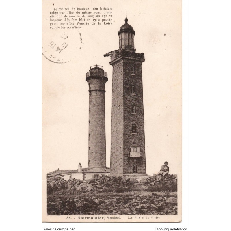 85 - Noirmoutier - Le Phare du Pilier - Dos Divisé