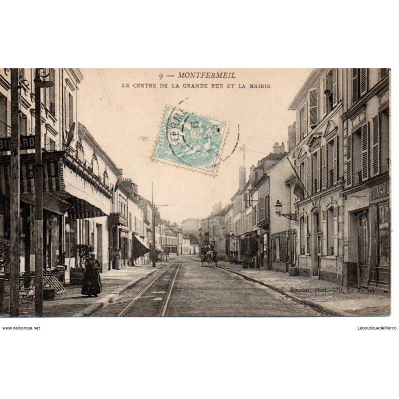 93 - Montfermeil - Le centre de la Grande Rue et la Mairie - Dos Divisé