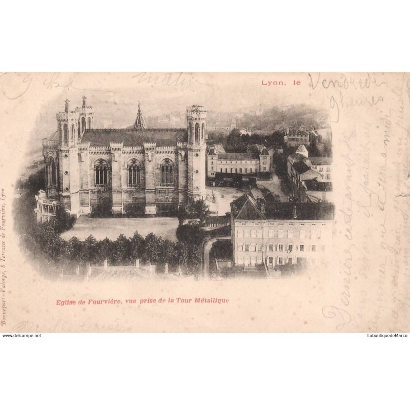 69 - Lyon - Eglise de Fourvière - Vue prise de la Tour Métallique - Dos non divisé - Vintage