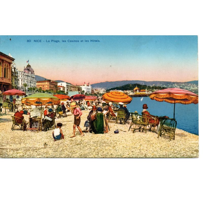 06 - Nice - La Plage , les Casinos et les Hôtels - Dos Divisé
