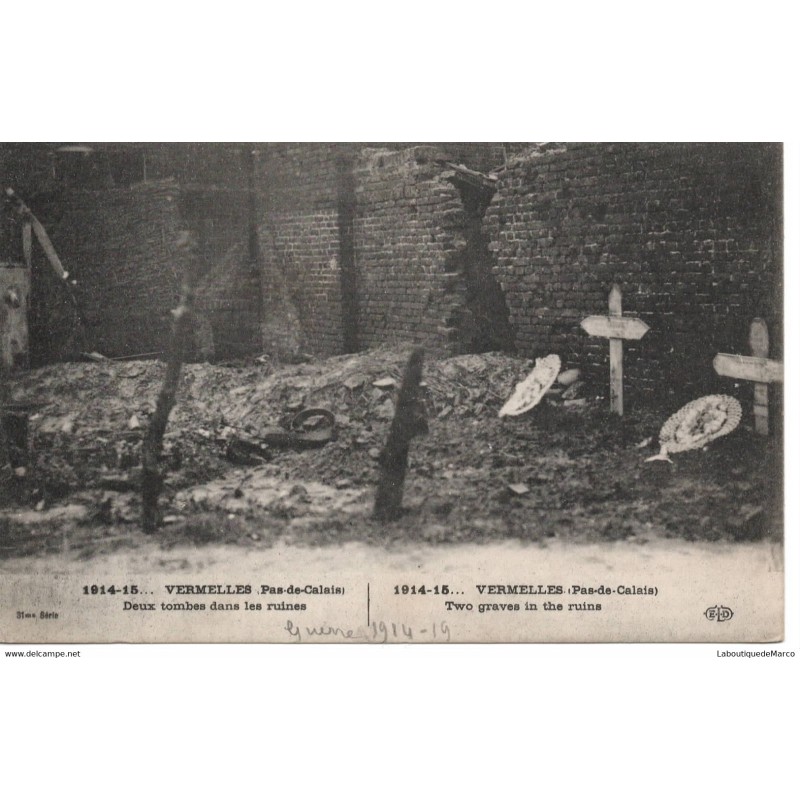 62 - Vermelles - Deux tombes dans les ruines - Dos Divisé