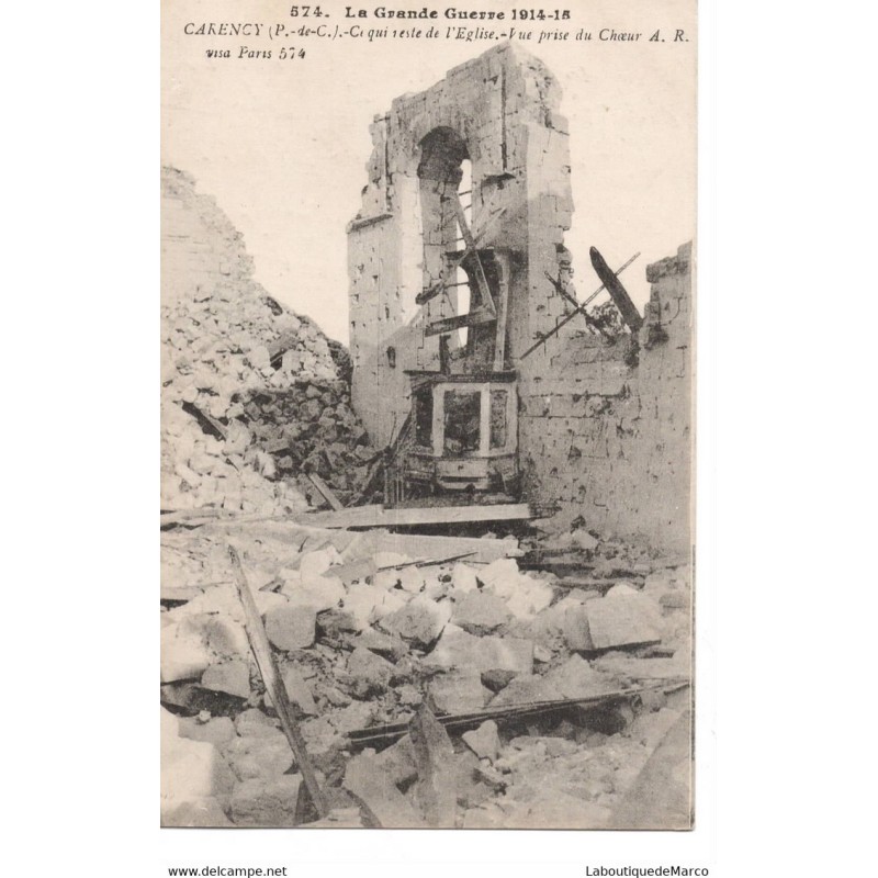 62 - Carency - Ce qui reste de l'Eglise - Dos Divisé