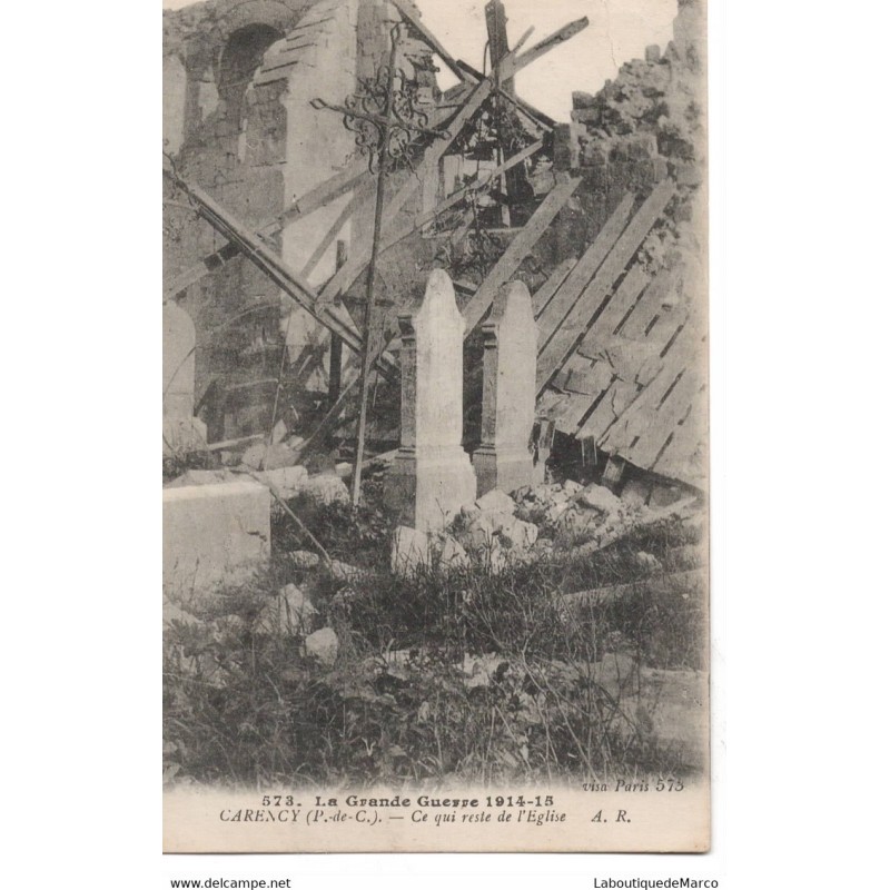 62 - Carency - Ce qui reste de l'Eglise - Dos Divisé