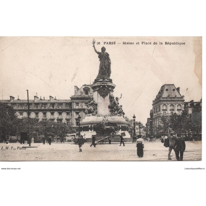 75 - PARIS - Statue et Place de la République - Dos Divisé