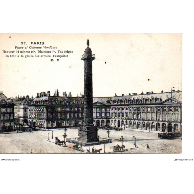 75 - Paris - Place et Colonne Vendôme - Dos Divisé