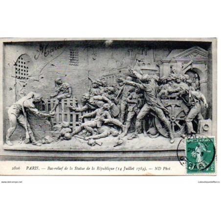 75 - Paris - Bas-Relief de la Statue de la République - Dos Divisé