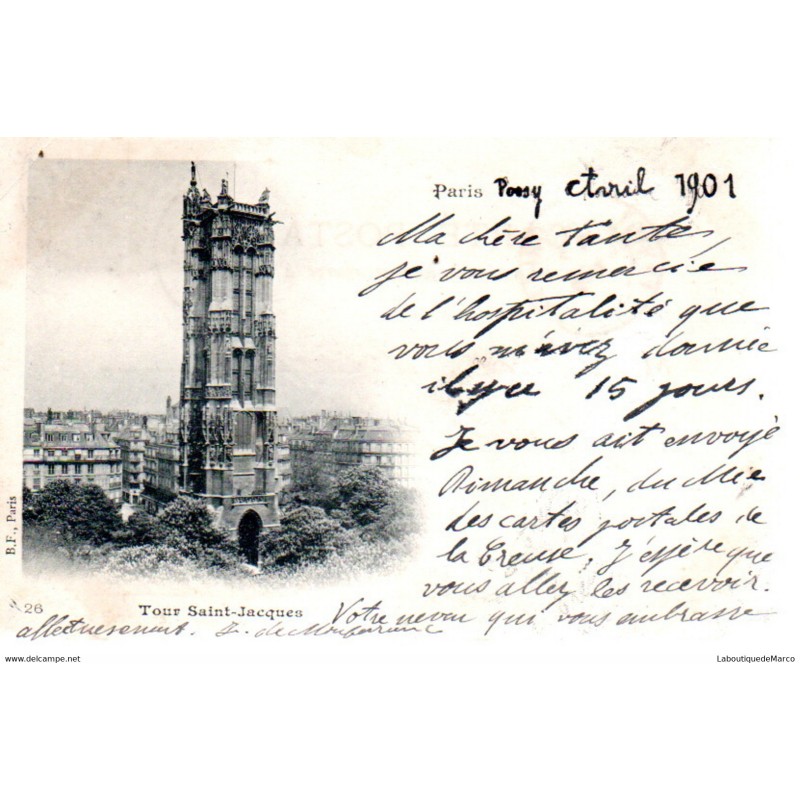 75 - Paris - Tour Saint-Jacques - Dos non Divisé