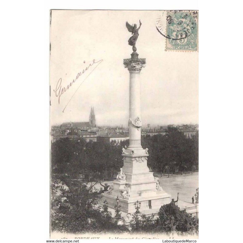 33 - BORDEAUX - Le Monument des Girondins - Dos Divisé
