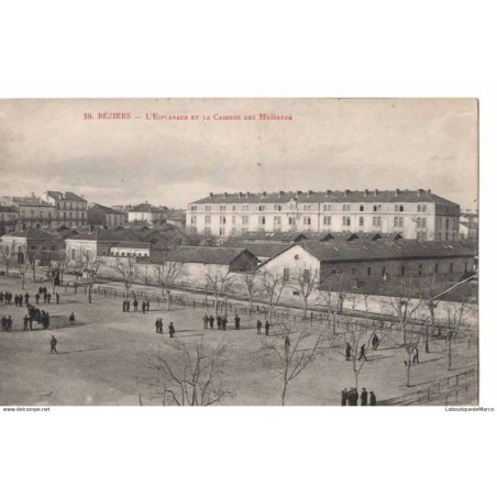 34 - BEZIERS - l'Esplanade et la Caserne des Hussards - Dos Divisé