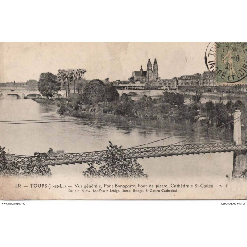 37 - TOURS - Vue Générale, Pont Bonaparte - Dos Divisé